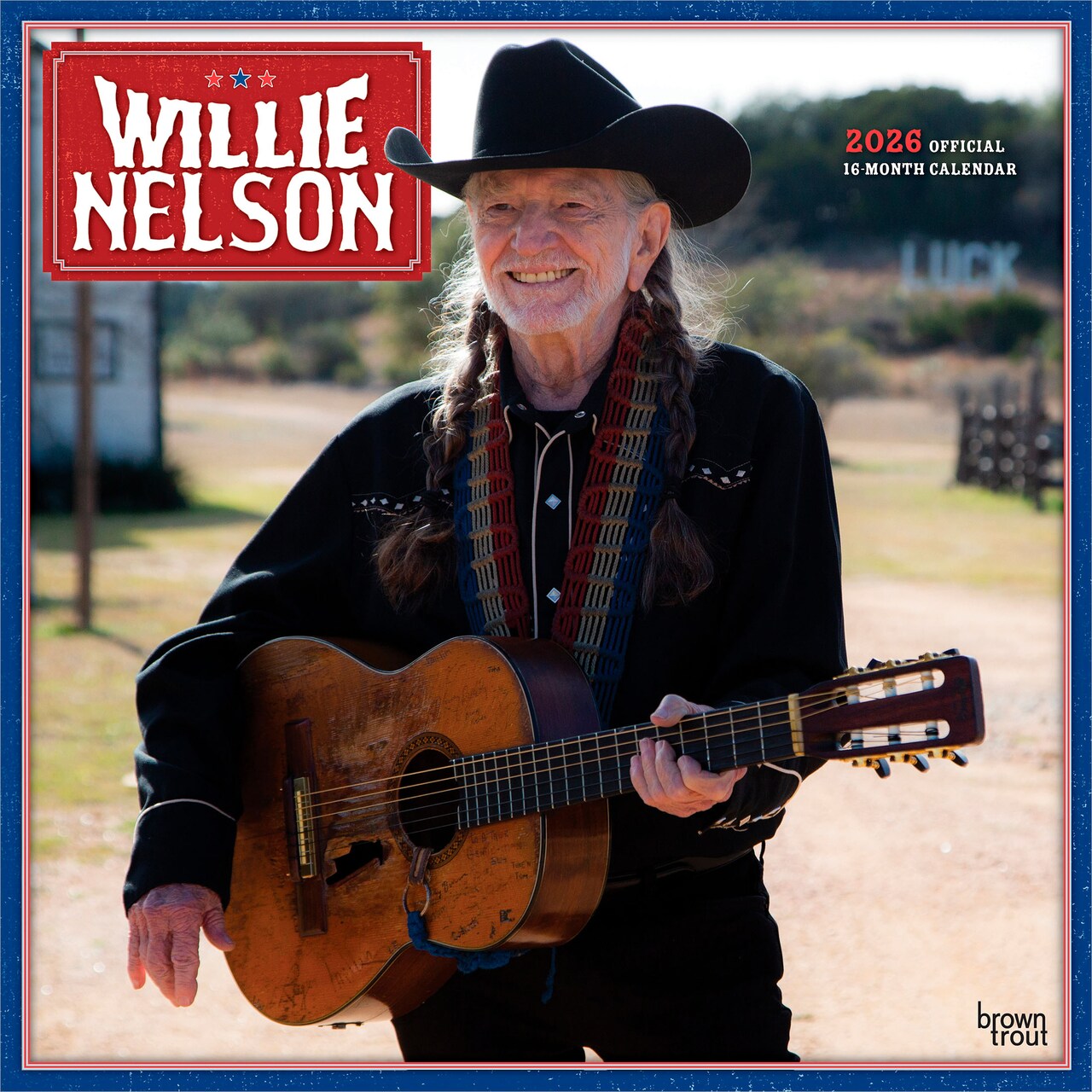 Willie Nelson OFFICIAL | 2026 12 x 24 Inch (Hanging) Monthly Square Wall Calendar | Plastic-Free | BrownTrout | Music Entertainment Songwriting